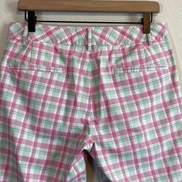 Puma Pink Green White Plaid Tech Golf Bermuda Length Breathable Shorts Size 6 - Picture 7 of 11